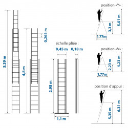 Hoström Echelle 3 plans StablePRO 3x11 marches hauteur travail max 6,31m Hostrom Kobleo