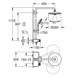 Grohe Colonne de douche Euphoria SmartControl System 260 Mono avec mitigeur Kobleo