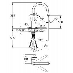 Grohe Mitigeur monocommande évier Get avec bec pivotant chromé Grohe Kobleo