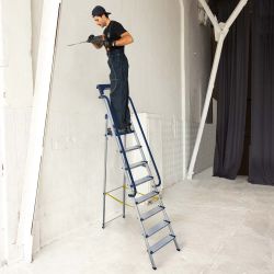 Hoström Escabeau 8 marches SECURE pro alu sécurisé plateforme 182cm Hostrom Kobleo