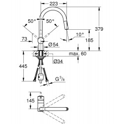 Grohe Mitigeur évier Minta monocommande bec orientable chromé Grohe Kobleo Grohe Mitigeur évier Minta monocommande bec orientable chromé Grohe Kobleo