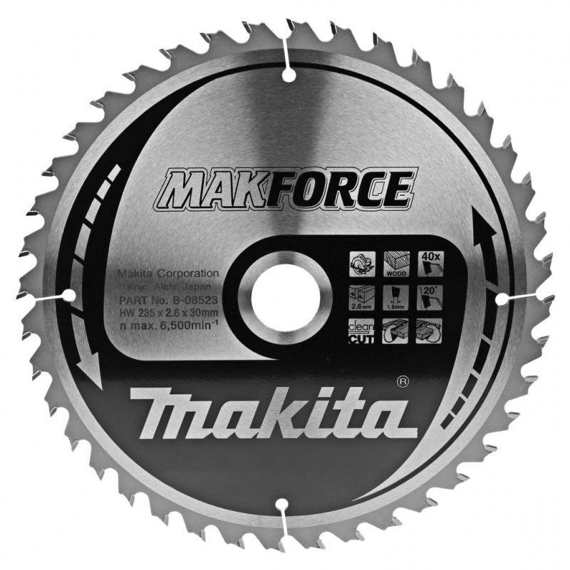 Makita Lame B-08523 Tct Makforce 235mm 30x2,6/1,6mm pour bois Makita Kobleo