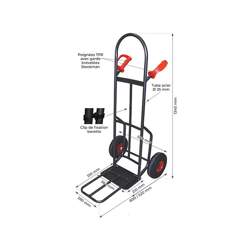 Stockman Diable HT300/LUK2-RG bavette fixe et repliable 300kg roues gonflables Kobleo Stockman Diable HT300/LUK2-RG bavette fixe et repliable 300kg roues gonflables Kobleo