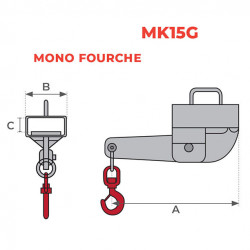 Stockman Potence galvanisée MK15G pour chariot élévateur 1500kg mono fourche Kobleo