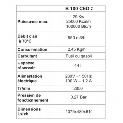 Sovelor Chauffage mobile B100CED2 sur roues au fuel 29kW sans cheminée Sovelor Kobleo Sovelor Chauffage mobile B100CED2 sur roues au fuel 29kW sans cheminée Sovelor Kobleo