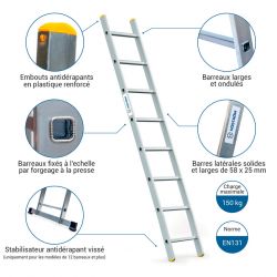 Hoström Echelle simple StablePRO 8 marches hauteur travail max 3,2m Hostrom Kobleo
