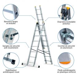 Hoström Echelle 3 plans StablePRO 3x8 marches hauteur travail max 5,05m Hostrom Kobleo
