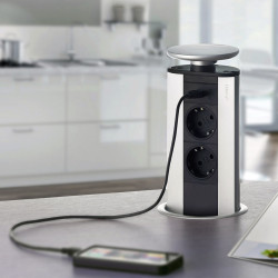 Emuca Multiconnecteur Emuca 2 prises 1 port usb câble 3m anodisé mat D102mm Kobleo