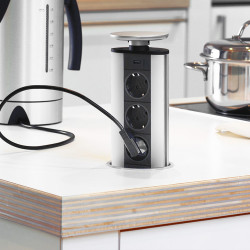 Emuca Multiconnecteur Emuca 2 prises 1 port usb câble 3m anodisé mat D102mm Kobleo