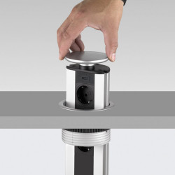 Emuca Multiconnecteur Emuca 2 prises 1 port usb câble 3m anodisé mat D102mm Kobleo