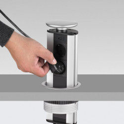 Emuca Multiconnecteur Emuca 2 prises 1 port usb câble 3m anodisé mat D102mm Kobleo