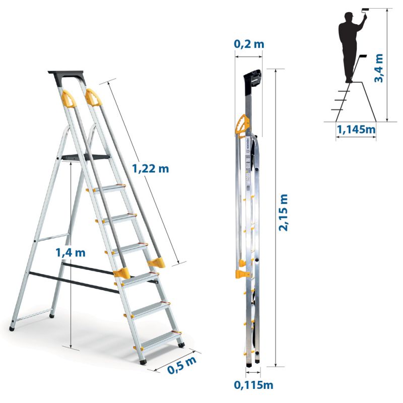 Hoström Escabeau 7 marches DURAMP rampes de sécurité et porte-outils Hostrom Kobleo Hoström Escabeau 7 marches DURAMP rampes de sécurité et porte-outils Hostrom Kobleo
