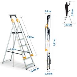 Hoström Escabeau 6 marches DURAMP alu pliable sécurisé plateforme 119cm Hostrom Kobleo