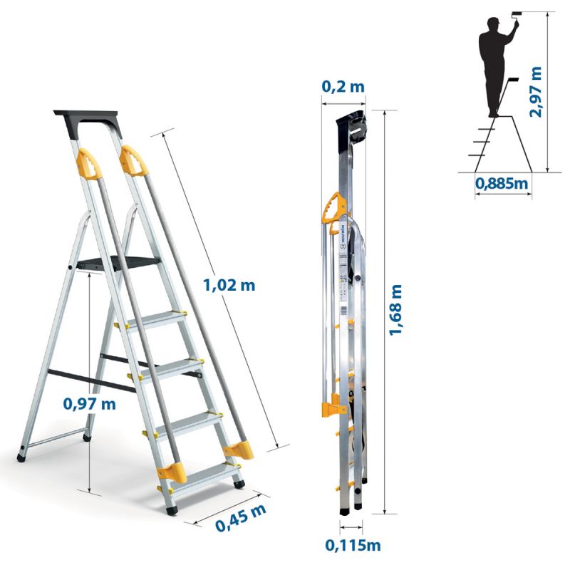 Gorilla Ladders Escabeau de projet en acier PRO à 3 marches avec plateau