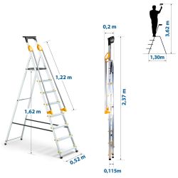 Hoström Escabeau 8 marches DURAMP alu pliable sécurisé plateforme 162cm Hostrom Kobleo