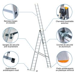 Hoström Echelle 3 plans StablePRO 3x14 marches hauteur travail max 9,62m Hostrom Kobleo