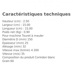 Sidamo Meule D150x25x32mm grain AA60M corindon blanc Sidamo Kobleo