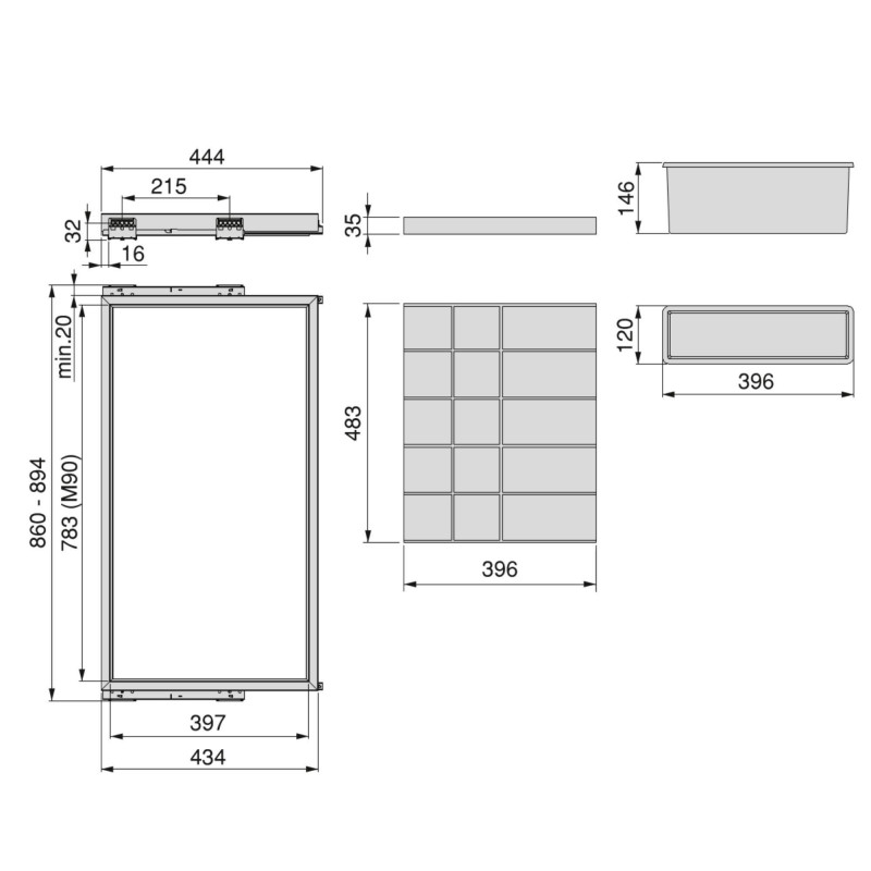 Emuca Kit tiroir d'organisation Emuca avec plateau et glissières 900mm noir Kobleo Emuca Kit tiroir d'organisation Emuca avec plateau et glissières 900mm noir Kobleo