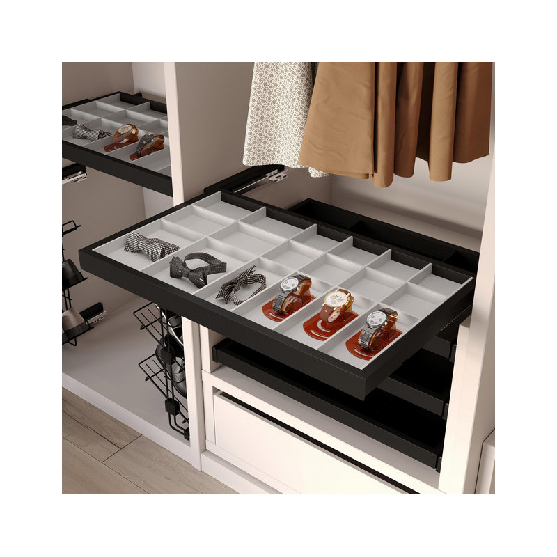 Emuca Kit tiroir d'organisation Emuca avec glissières 600mm noir texturé Kobleo Emuca Kit tiroir d'organisation Emuca avec glissières 600mm noir texturé Kobleo