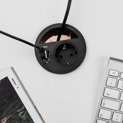 Emuca Multiconnecteur Emuca Circle 80 prise type Schuko 2 usb plastique noir Kobleo