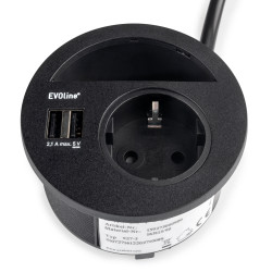 Emuca Multiconnecteur Emuca Circle 80 prise type Schuko 2 usb plastique noir Kobleo