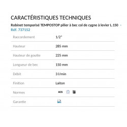 Delabie Robinet temporisé Tempostop levier L150mm laiton chromé Delabie Kobleo