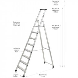Escalux Escabeau 8 marches Escalux SUPERPRO aluminium hauteur d'accès 3,76m Kobleo