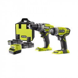 Ryobi Pack de machines 18V Ryobi R18DDID-220S avec batteries 2,0Ah Kobleo