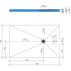 Wedi Receveur Wedi Fundo Plano 1400x900x65mm DN 40 écoulement excentré Kobleo