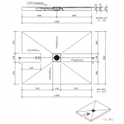 Wedi Receveur Wedi Fundo Plano 120x90cm écoulement centré sur le petit côté Kobleo