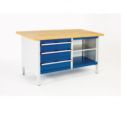 Bott Établi Monobloc (L:1500mm-Plateau Hêtre) 3 tiroirs 2 tablettes Kobleo