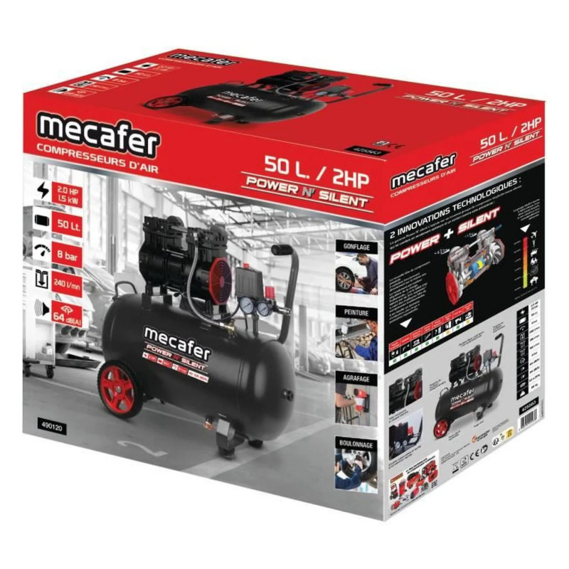 Mecafer - Compresseur silencieux 6 L 0,75 HP 8 bar maxi 59 dB