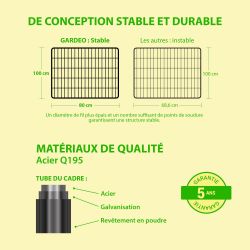 Paitsy Enclos en métal Gardeo80x100x6 pour chiens, chiots, chatons et rongeurs Kobleo