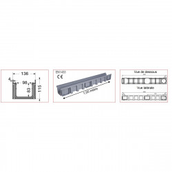 Nicoll Caniveau Nicoll Connecto haut largeur 130mm 1m gris clair Kobleo