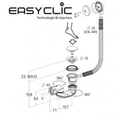 Nicoll Vidage baignoire Nicoll Easyclic commande au pied 650mm Kobleo