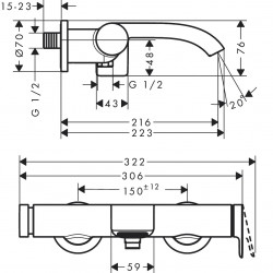 Hansgrohe Mitigeur bain-douche Hansgrohe Vivenis chromé 2 fonctions Kobleo