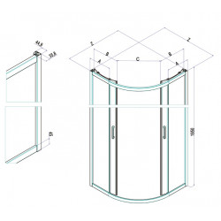 Samo Paroi douche 1/4 rond ouverture centrale coulissante 87-89cm profilé b Kobleo