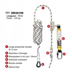 Levac Antichute mobile sur corde Levac D12mm L10m avec absorbeur Kobleo