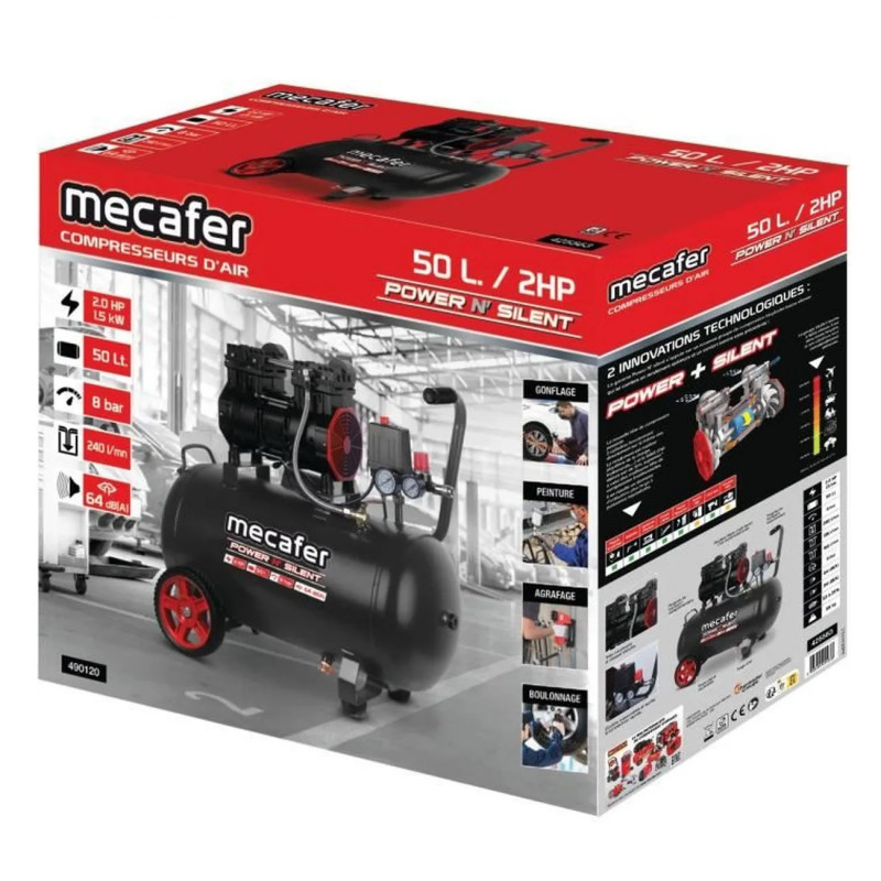 Mecafer Compresseur d'air Mecafer Power'n Silent 50L 2HP Kobleo Mecafer Compresseur d'air Mecafer Power'n Silent 50L 2HP Kobleo