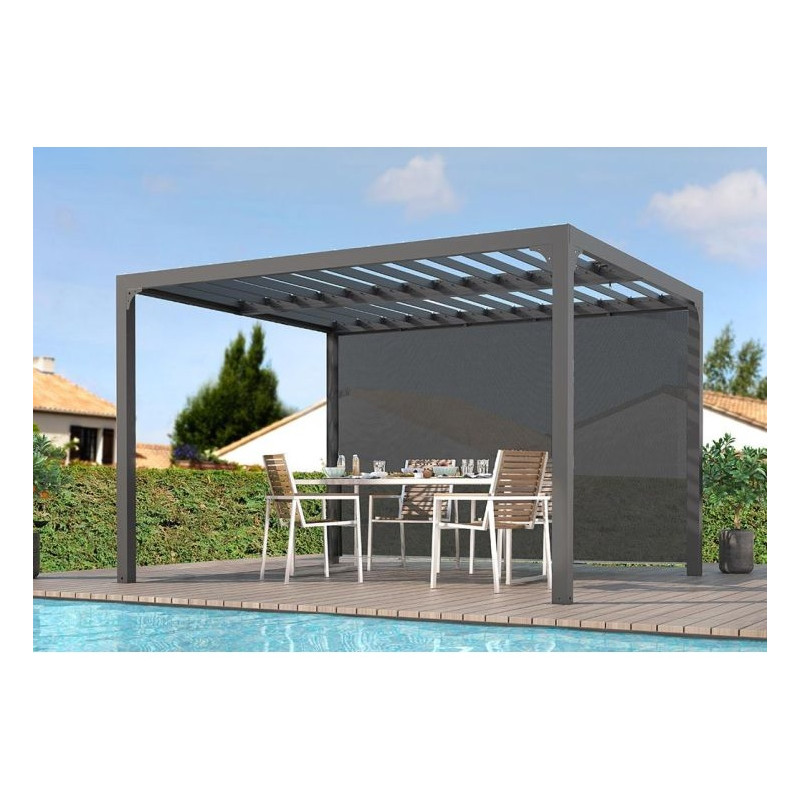 Habrita Foresta Pergola Habrita PER36R30BI alu 10,80m2 rideau manuel gris côté 3,60m Kobleo