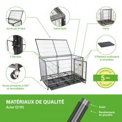 Paitsy Cage pour chien MouvedyXL, 123x79x84cm, roues verrouillables, Paitsy Kobleo