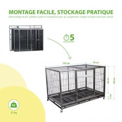 Paitsy Cage pour chien MouvedyXL, 123x79x84cm, roues verrouillables, Paitsy Kobleo