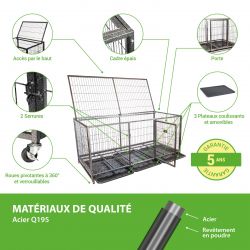 Paitsy Cage pour chien Mouvedy2XL, 180x93x89cm, roues verrouillables, Paitsy Kobleo