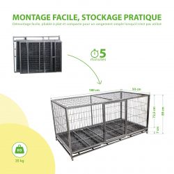 Paitsy Cage pour chien Mouvedy2XL, 180x93x89cm, roues verrouillables, Paitsy Kobleo