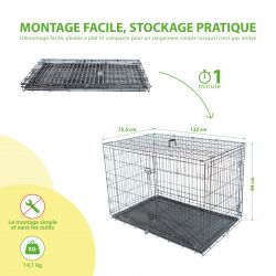 Paitsy Cage pour chien Fortressoo2XL, 122x75x84cm, pliable, 2 portes, Paitsy Kobleo