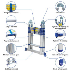 Hoström Échelle télescopique Stempakt 3,8m, hauteur travail max 4,7m Hostrom Kobleo