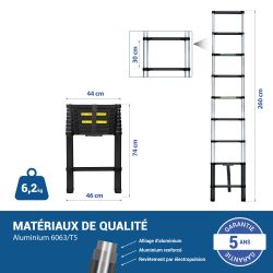 Hoström Echelle telescopique 2,6m TELESCOO9, Garantie 5 ans, Hostrom Kobleo