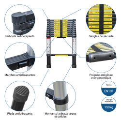 Hoström Echelle telescopique 2,9m TELESCOO10, Garantie 5 ans, Hostrom Kobleo