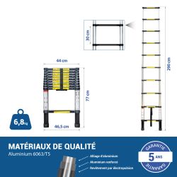 Hoström Echelle telescopique 2,9m TELESCOO10, Garantie 5 ans, Hostrom Kobleo