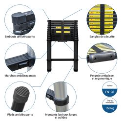 Hoström Echelle telescopique 3,2m TELESCOO11, Garantie 5 ans, Hostrom Kobleo